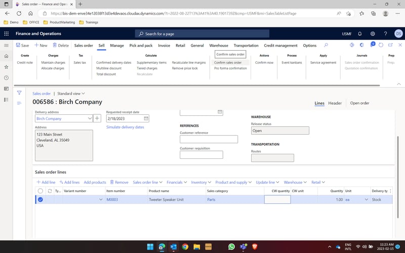 Confirming EDI sales order details in D365