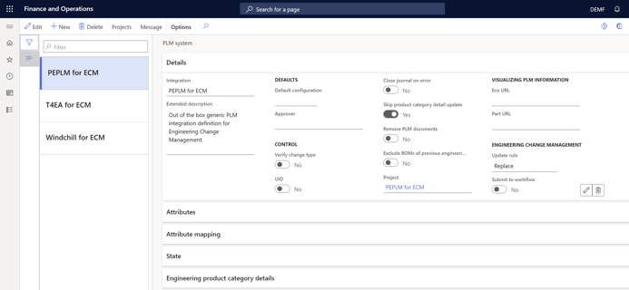 A screenshot of how ECM is managed in our PLM ERP integration solution