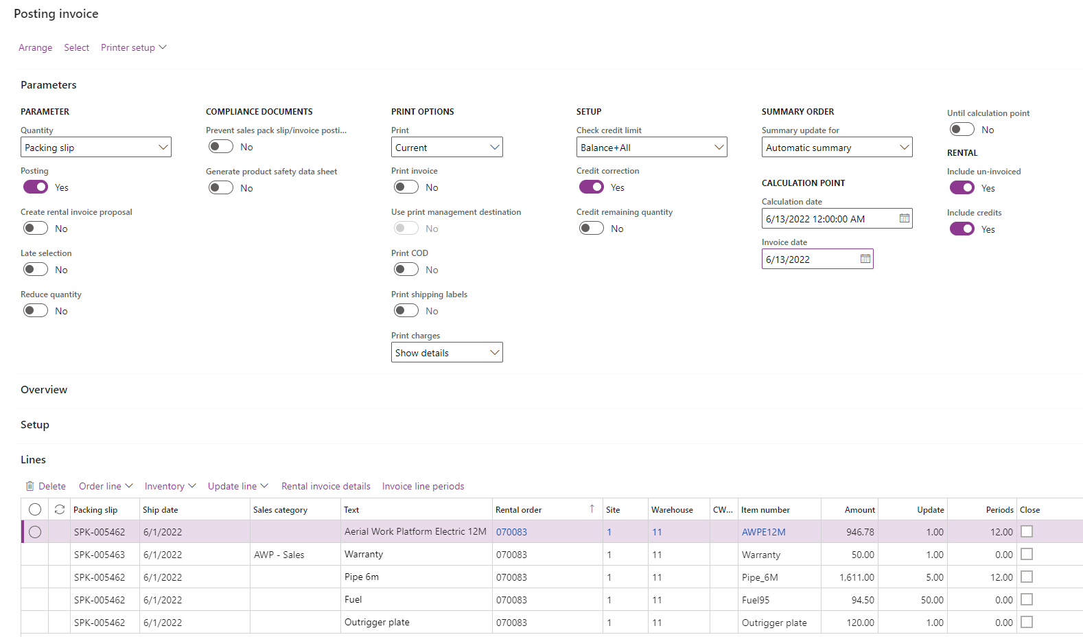 DynaRent showing a Consolidated invoice