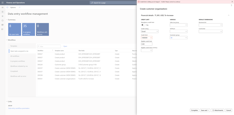 Data quality rule for credit limit for D365 using DQS