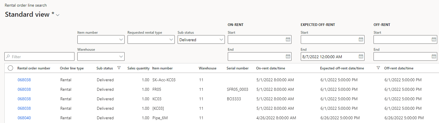 STAEDEAN Equipment Rental Solution screenshot showing detailed information on each rental order