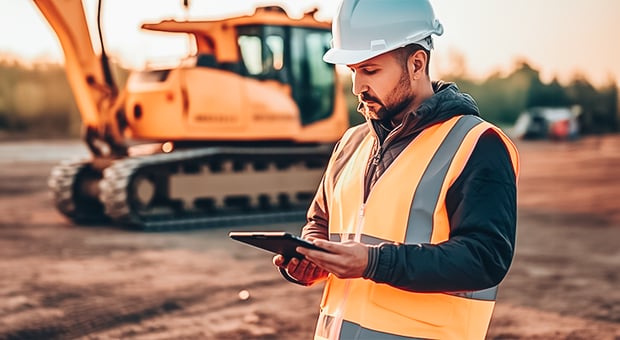 A construction equipment rental worker on the project site