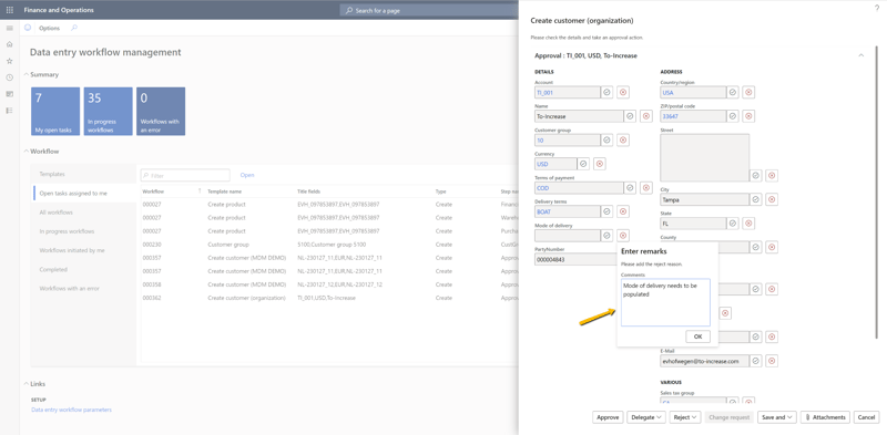 Form rejection using Data Entry tool for MS D365