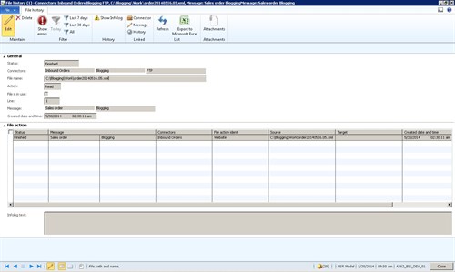 How to find and verify FTP file action in Connectivity Studio history