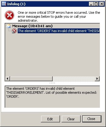 XSD error in the Infolog for invalid XML