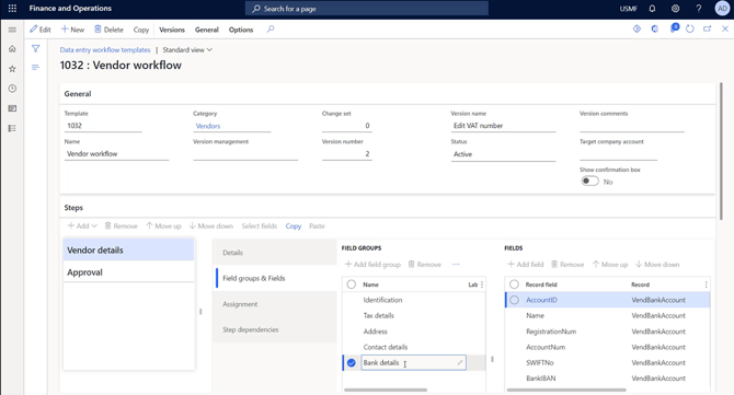 Vendor-workflow for D365 using Data Entry Workflow