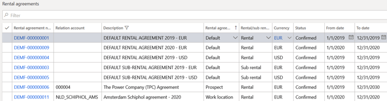 Rental agreements in DynaRent for Microsoft Dynamics 365