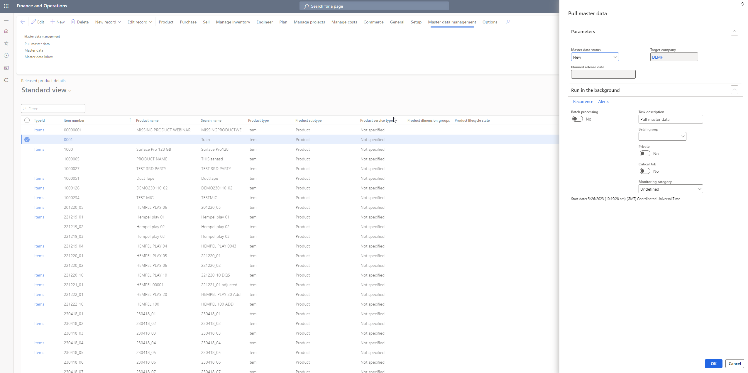 Pull master data process on D365 FO