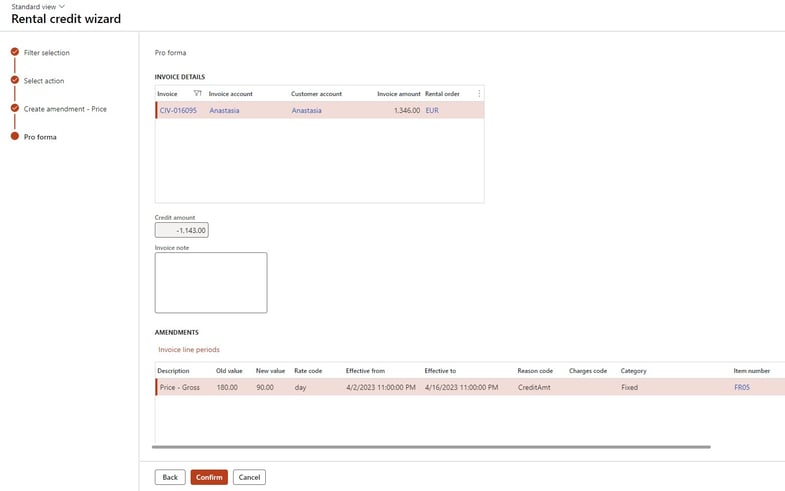 Credit Wizard preview in STAEDEAN Rental Management for Microsoft Dynamics 365 F&SCM