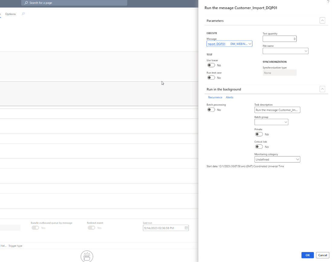 Run the message with activate data quality rule