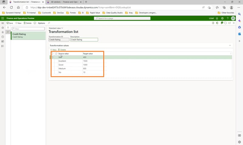 Transformation list data quality rule