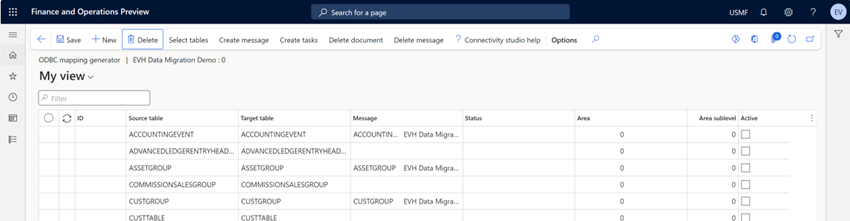 Select tables for migration from source