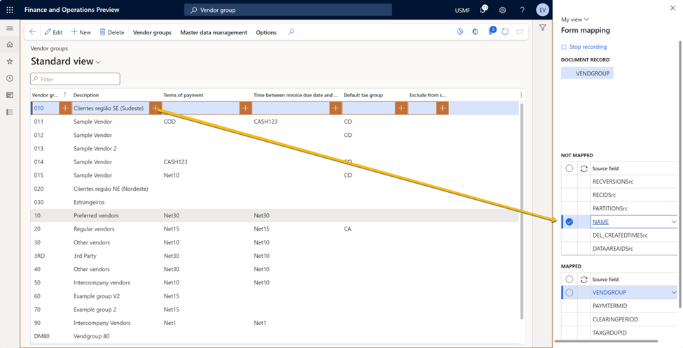 Create mapping for selected fields