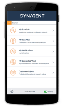 DynaRent Mobile App functionalities