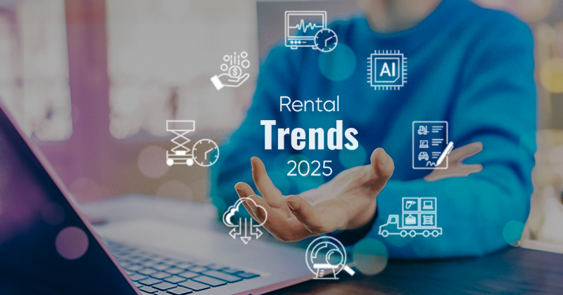 A laptop screen with leading equipment rental technological trends of 2025