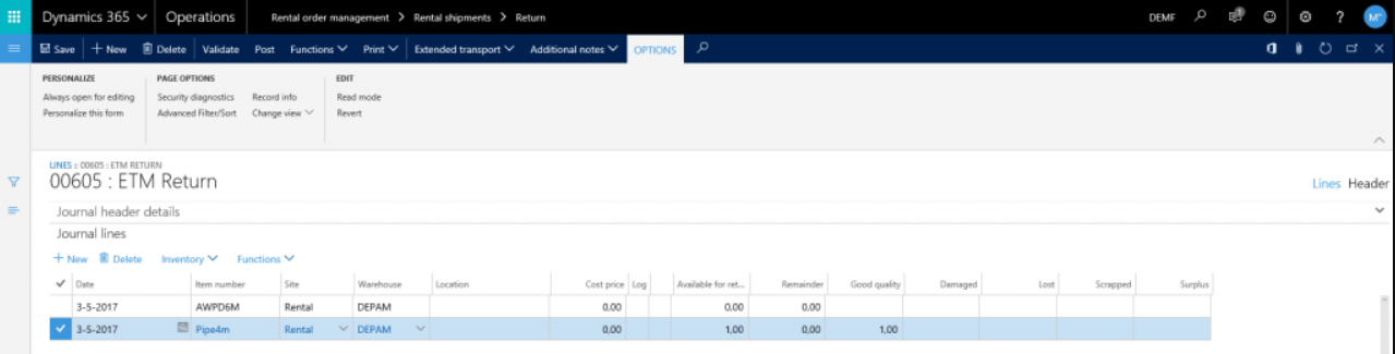 Bulk equipment rental in Dynamics 365 F&O